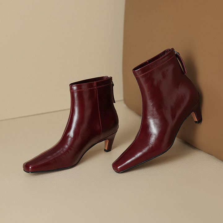Nolia Genuine Leather Square-Toe Boots