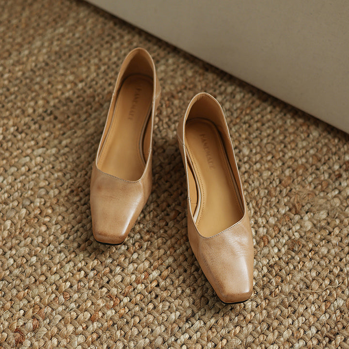 Olga Genuine Leather Square-Toe Heel Pumps