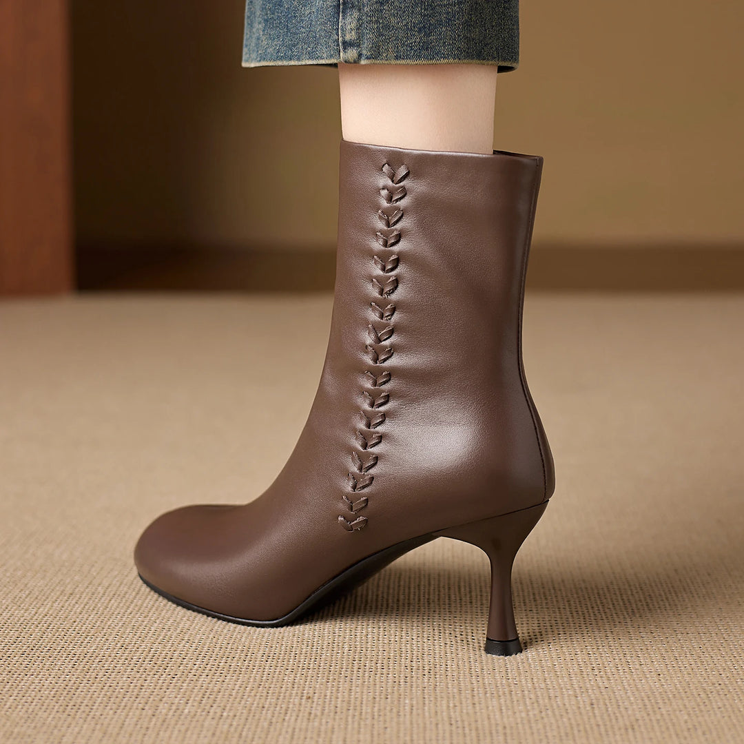 Aylan Genuine Leather Whipstitch Stiletto Ankle Boots