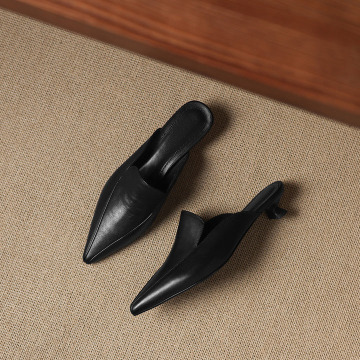 Cloe Genuine Leather Pointed-Toe Mules