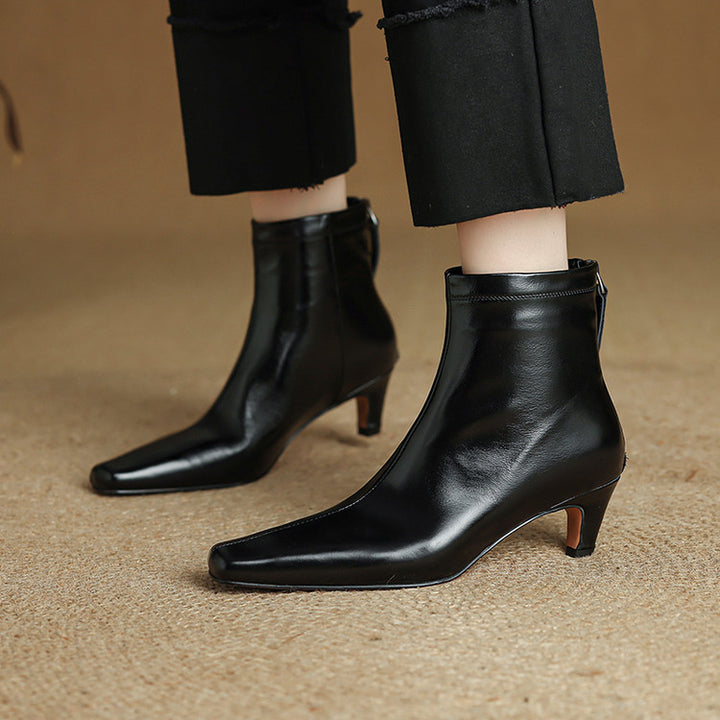 Nolia Genuine Leather Square-Toe Boots
