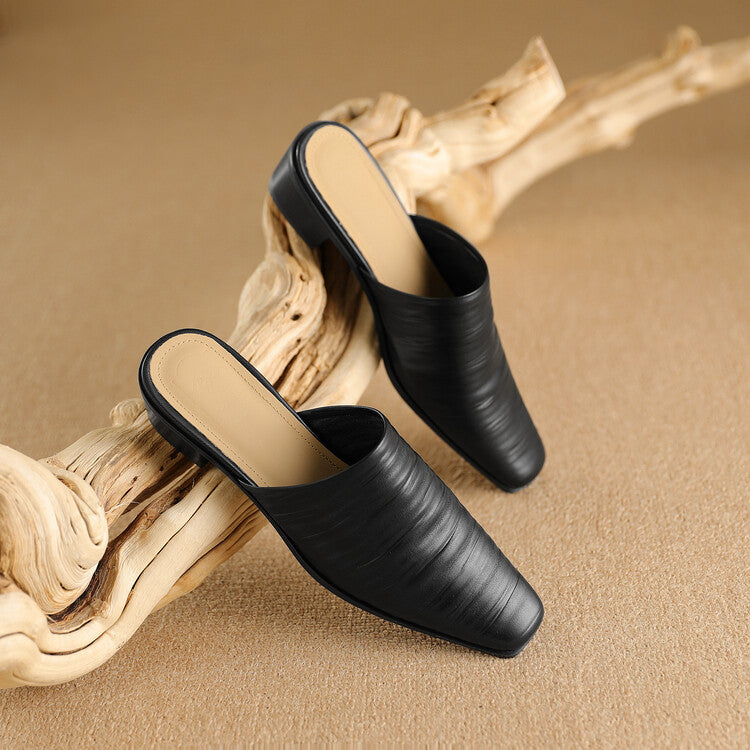 Oliva Genuine Leather Square-Toe Mules