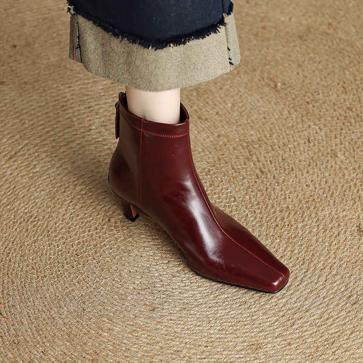 Nolia Genuine Leather Square-Toe Boots