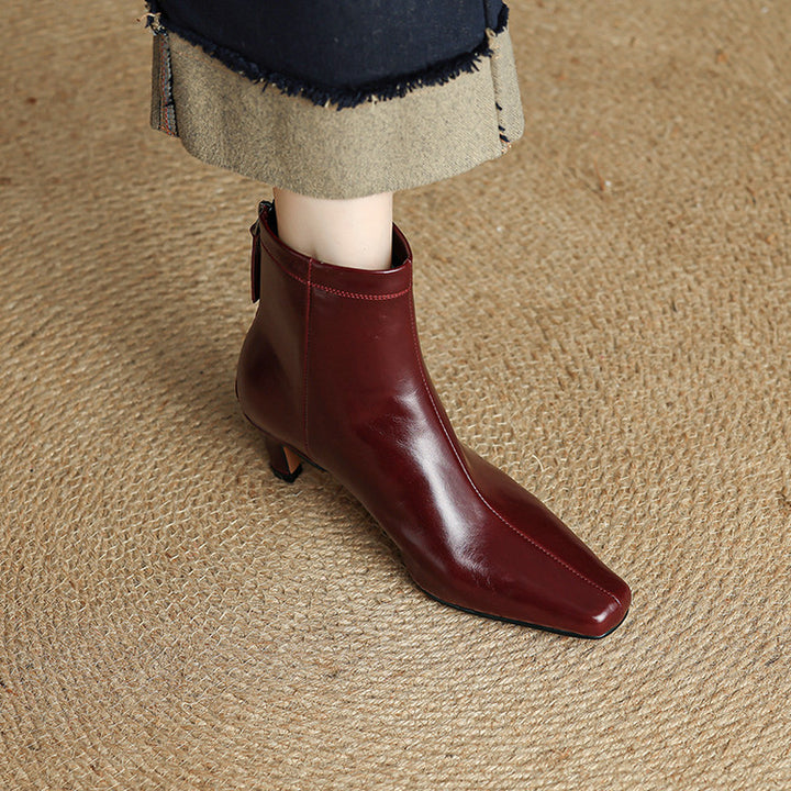 Nolia Genuine Leather Square-Toe Boots