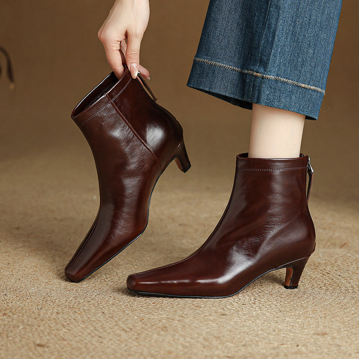 Nolia Genuine Leather Square-Toe Boots