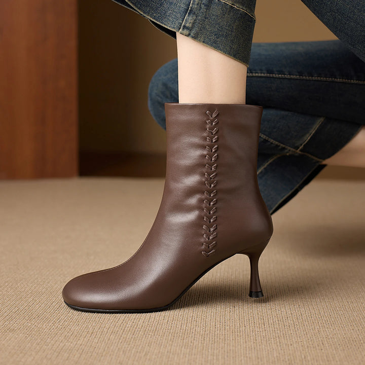 Aylan Genuine Leather Whipstitch Stiletto Ankle Boots