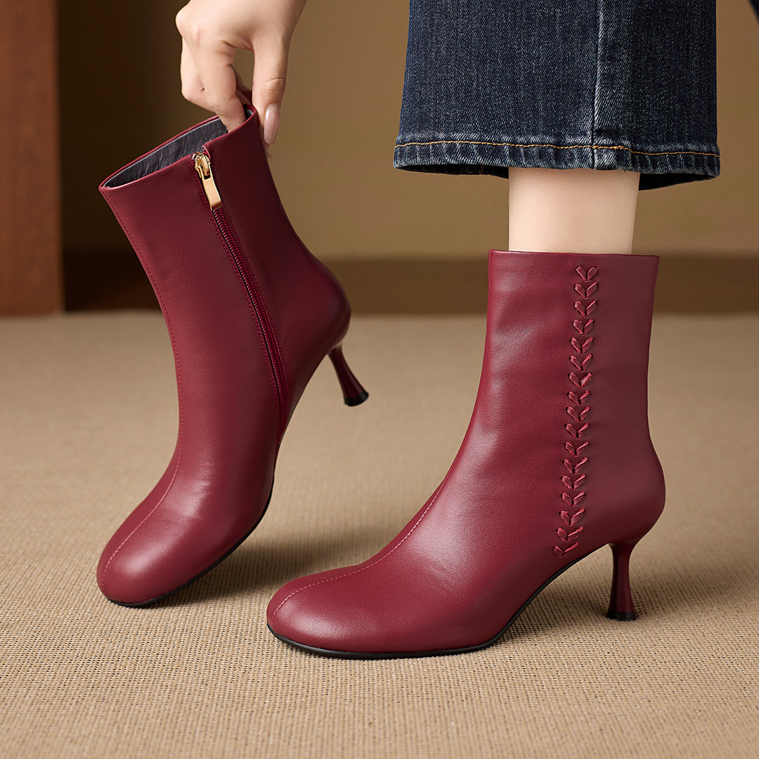 Aylan Genuine Leather Whipstitch Stiletto Ankle Boots