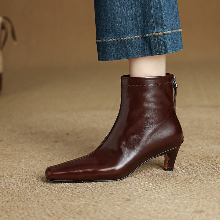 Nolia Genuine Leather Square-Toe Boots