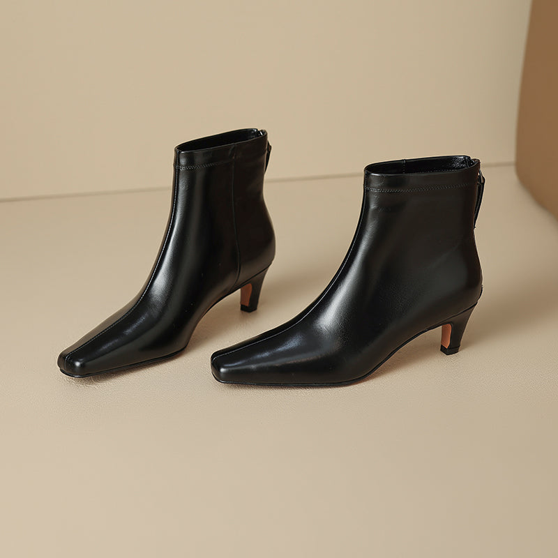 Nolia Genuine Leather Square-Toe Boots