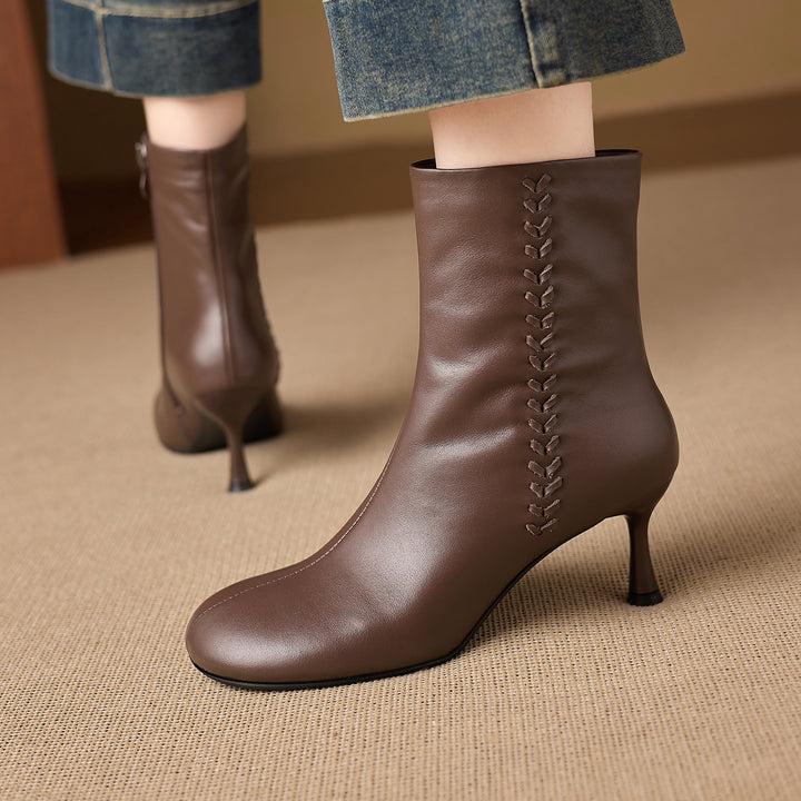Aylan Genuine Leather Whipstitch Stiletto Ankle Boots
