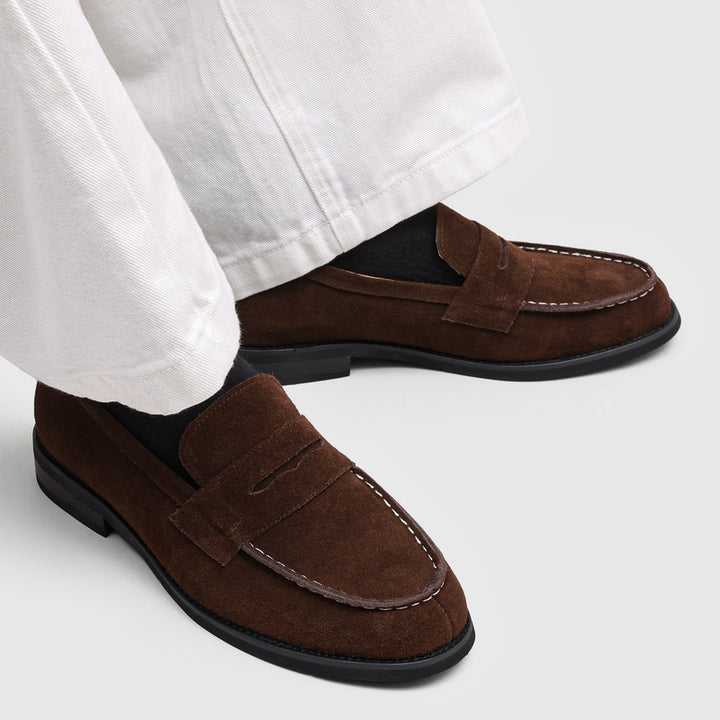 Milan Cowhide Suede Penny Loafers