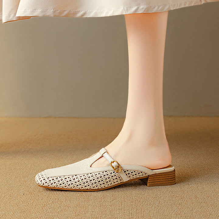 Livia Genuine Leather Basketweave Mule Pumps