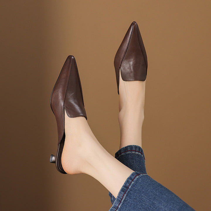 Cloe Genuine Leather Pointed-Toe Mules