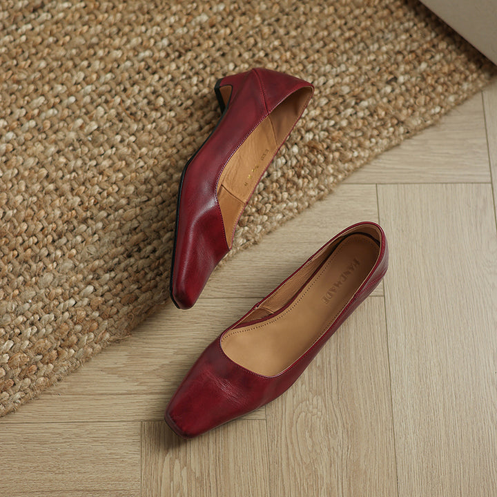 Olga Genuine Leather Square-Toe Heel Pumps