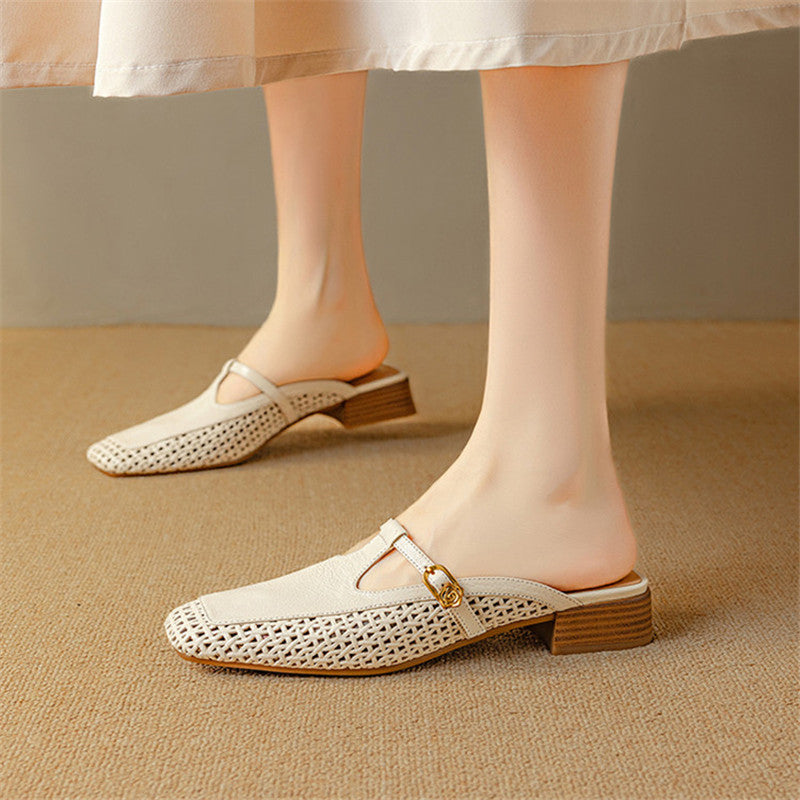 Livia Genuine Leather Basketweave Mule Pumps