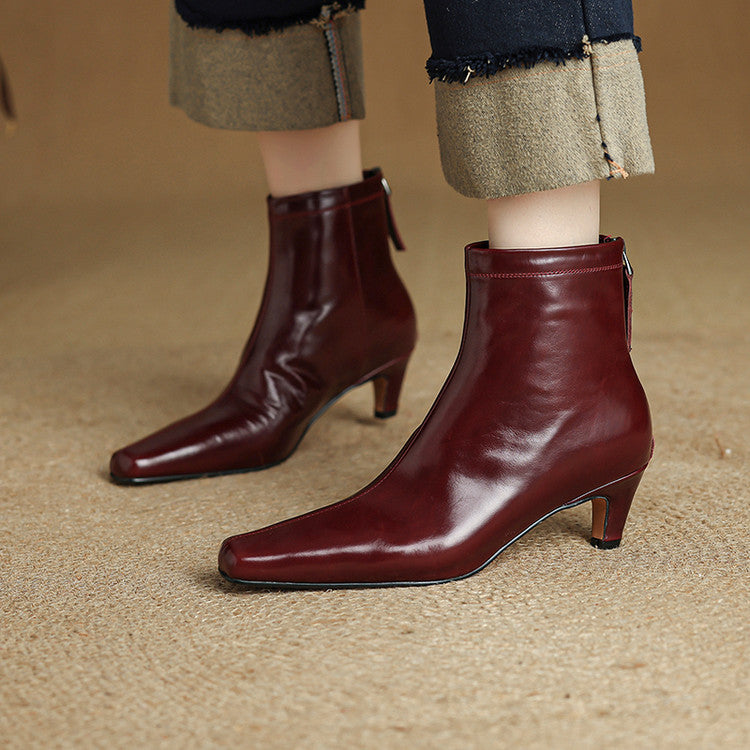 Nolia Genuine Leather Square-Toe Boots