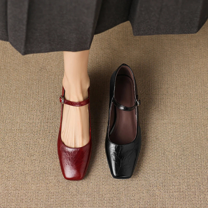 Ella Genuine Leather Mary Jane Pumps