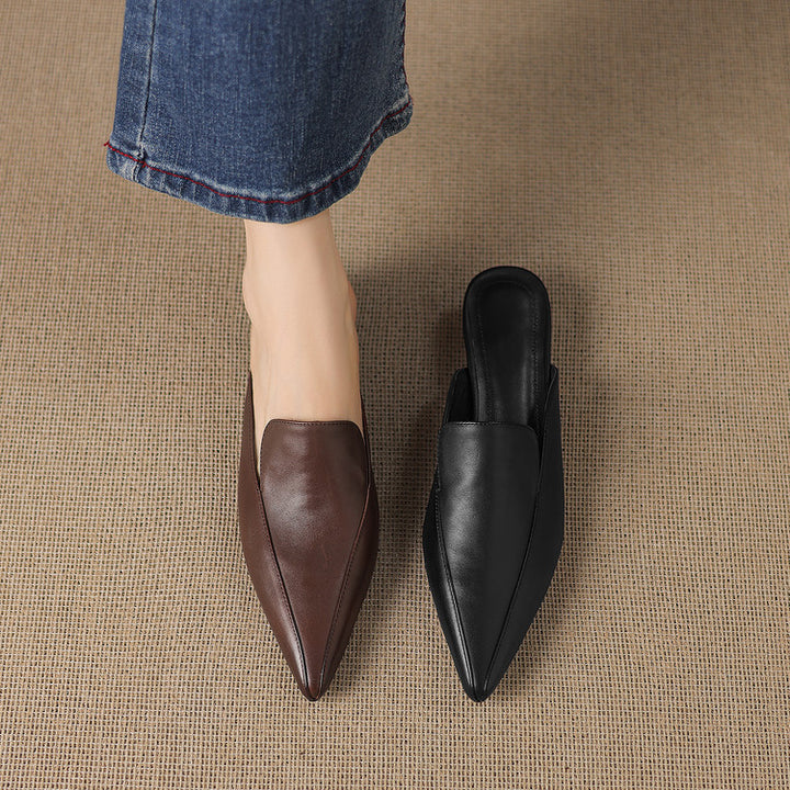 Cloe Genuine Leather Pointed-Toe Mules