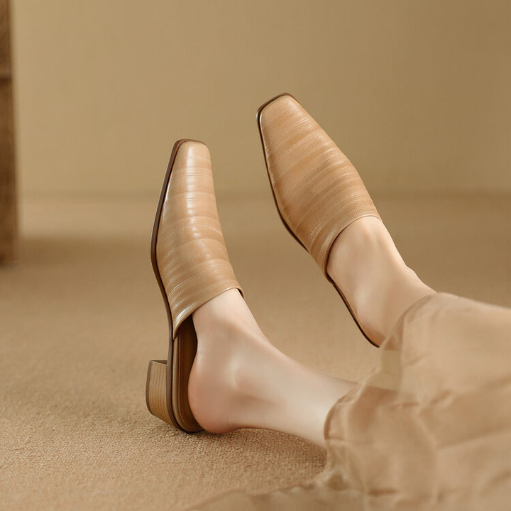 Oliva Genuine Leather Square-Toe Mules