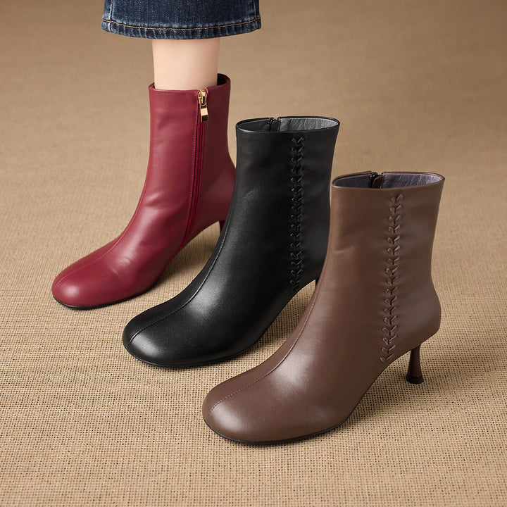Aylan Genuine Leather Whipstitch Stiletto Ankle Boots