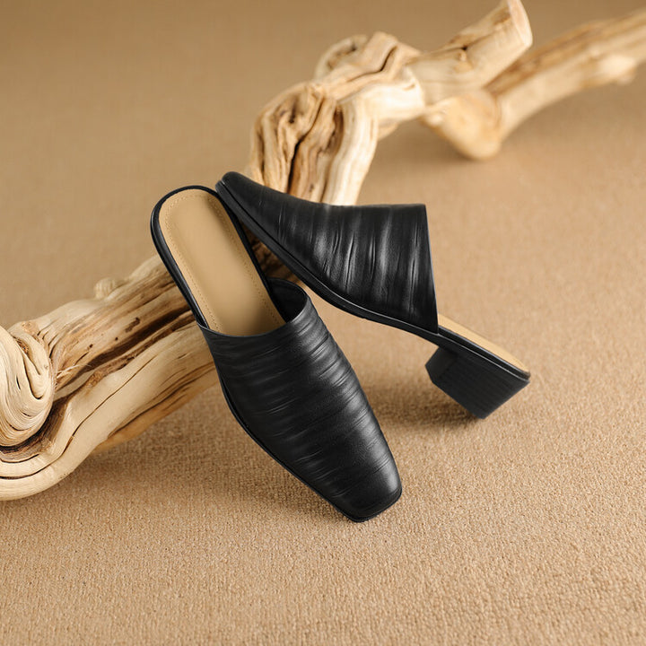 Oliva Genuine Leather Square-Toe Mules