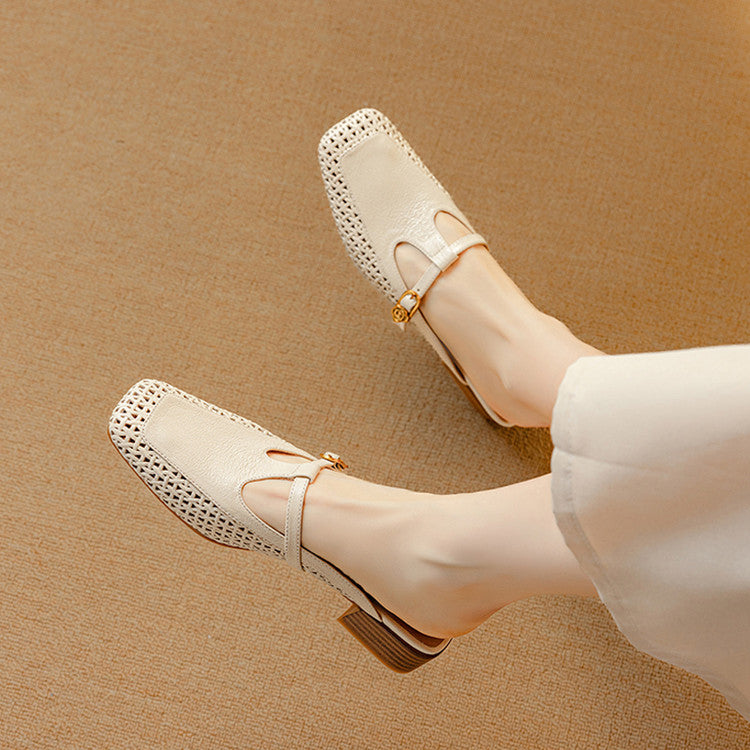 Livia Genuine Leather Basketweave Mule Pumps
