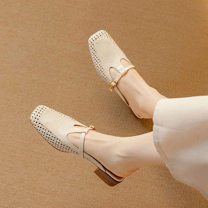 Livia Genuine Leather Basketweave Mule Pumps