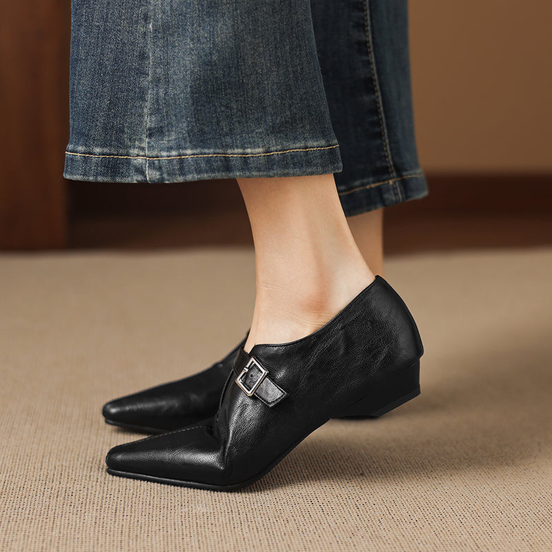 Aster Genuine Leather Chisel-Toe Pumps