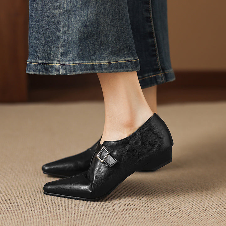 Aster Genuine Leather Chisel-Toe Pumps