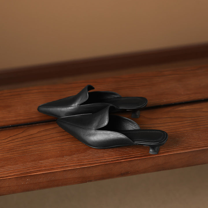 Cloe Genuine Leather Pointed-Toe Mules