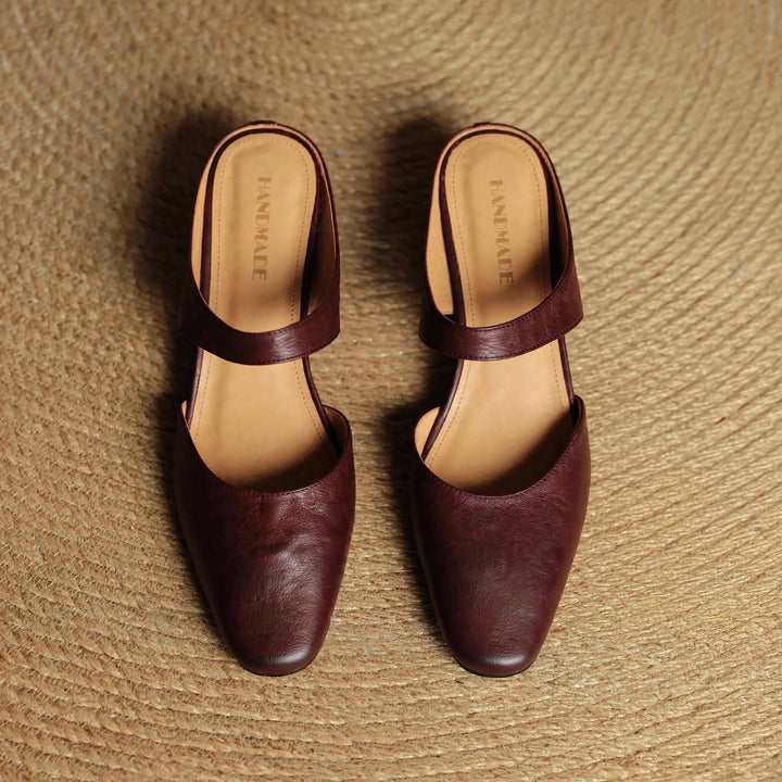 Cavie Genuine Leather Square-Toe Mules