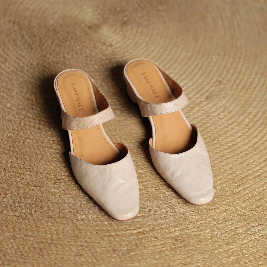 Cavie Genuine Leather Square-Toe Mules