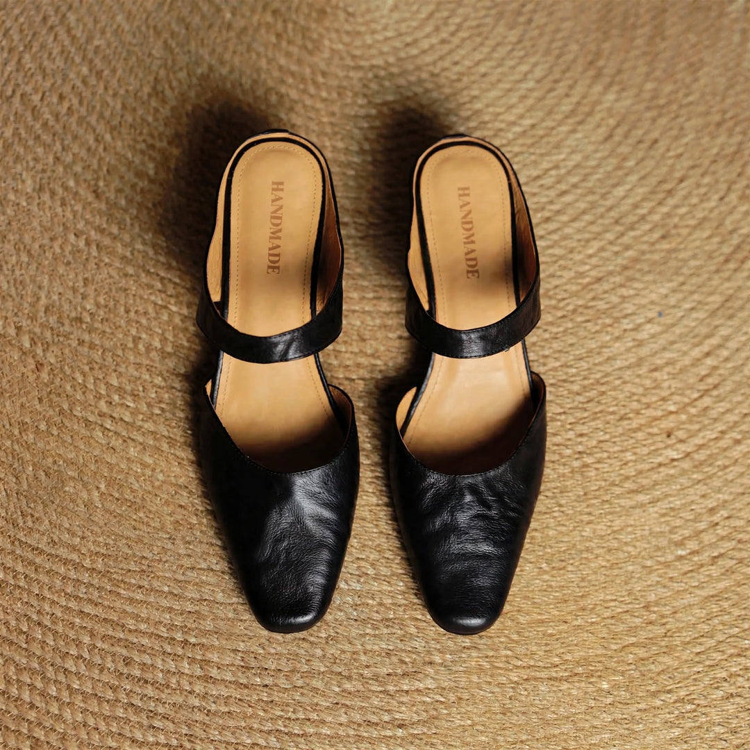 Cavie Genuine Leather Square-Toe Mules
