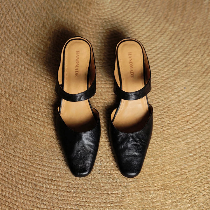Cavie Genuine Leather Square-Toe Mules