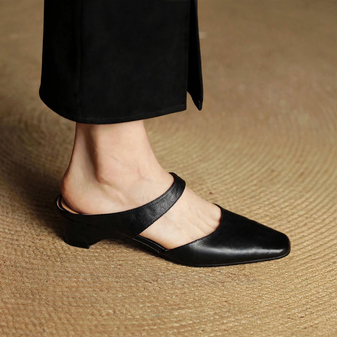Cavie Genuine Leather Square-Toe Mules