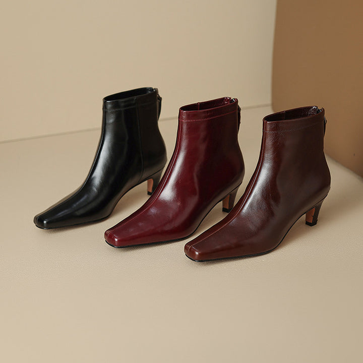 Nolia Genuine Leather Square-Toe Boots