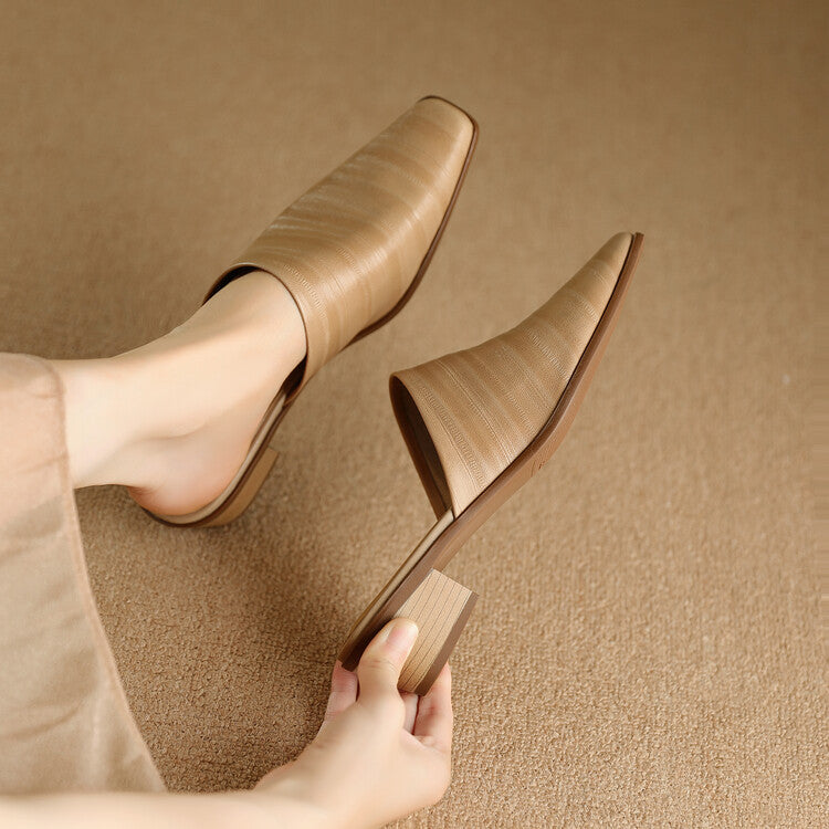 Oliva Genuine Leather Square-Toe Mules