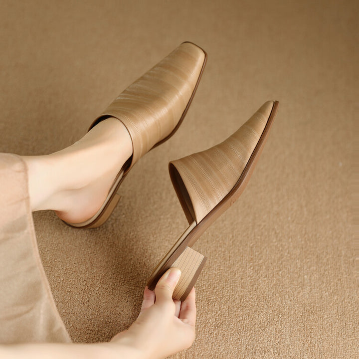 Oliva Genuine Leather Square-Toe Mules