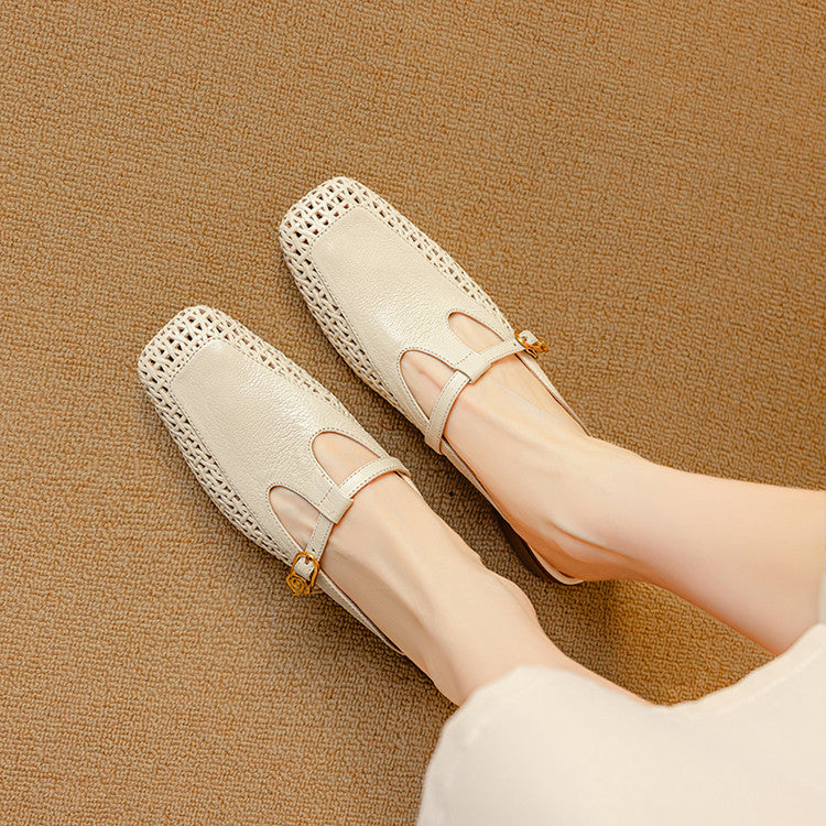 Livia Genuine Leather Basketweave Mule Pumps