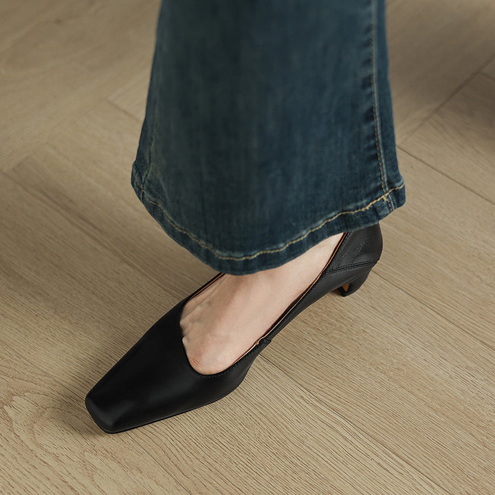 Olga Genuine Leather Square-Toe Heel Pumps