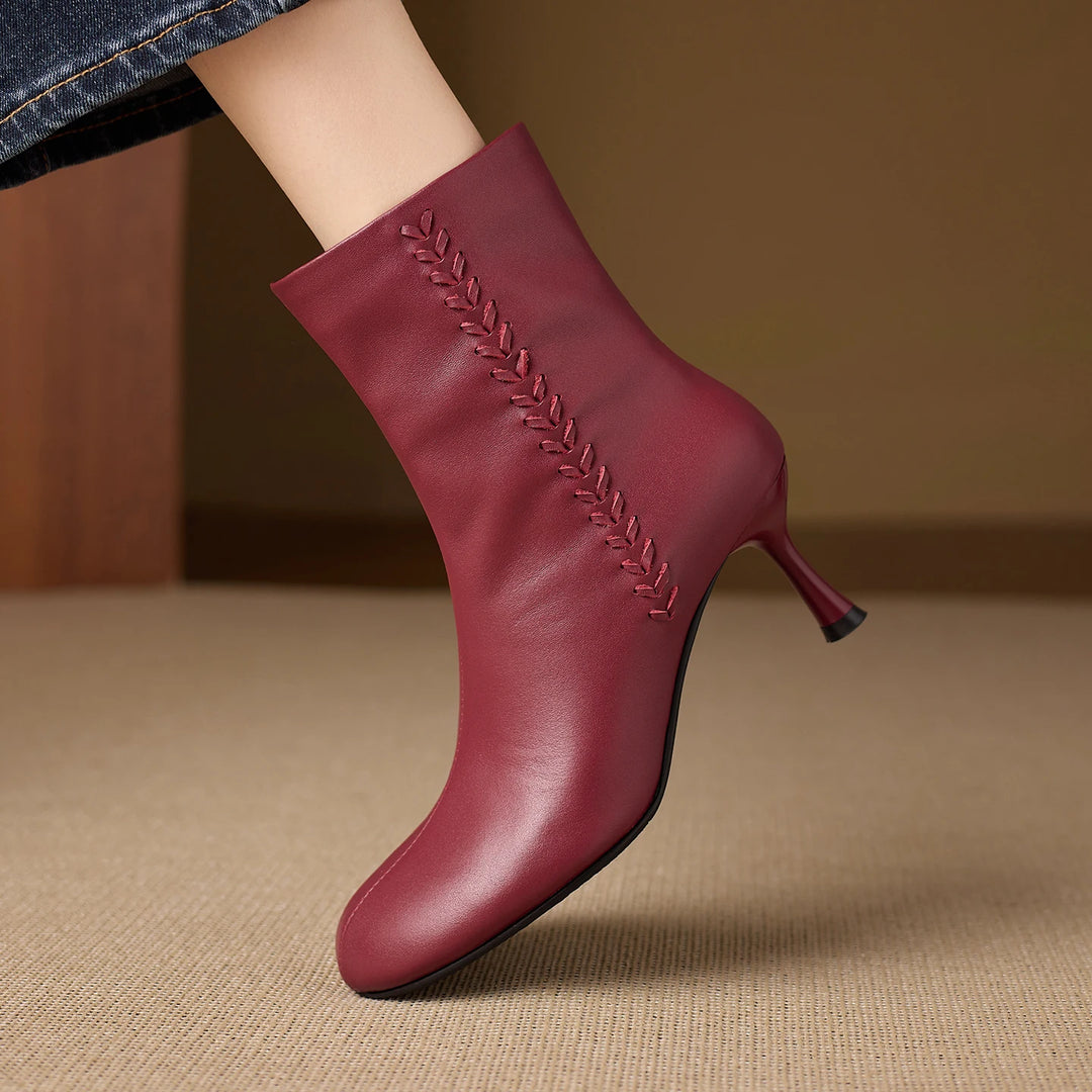 Aylan Genuine Leather Whipstitch Stiletto Ankle Boots