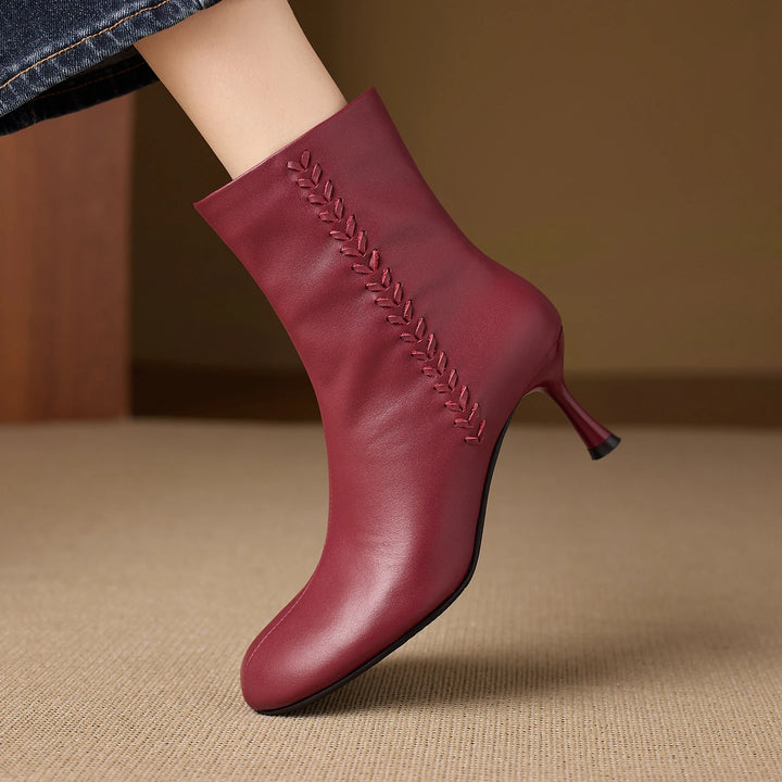 Aylan Genuine Leather Whipstitch Stiletto Ankle Boots
