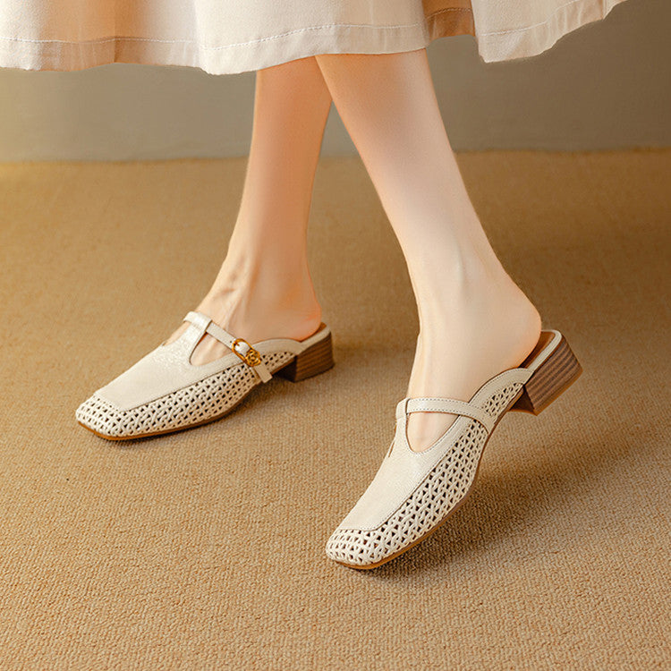 Livia Genuine Leather Basketweave Mule Pumps