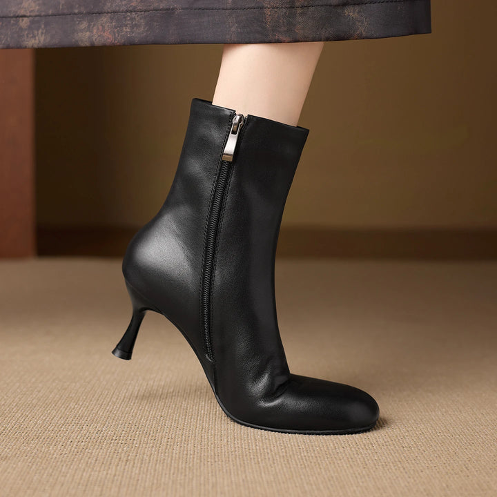 Aylan Genuine Leather Whipstitch Stiletto Ankle Boots