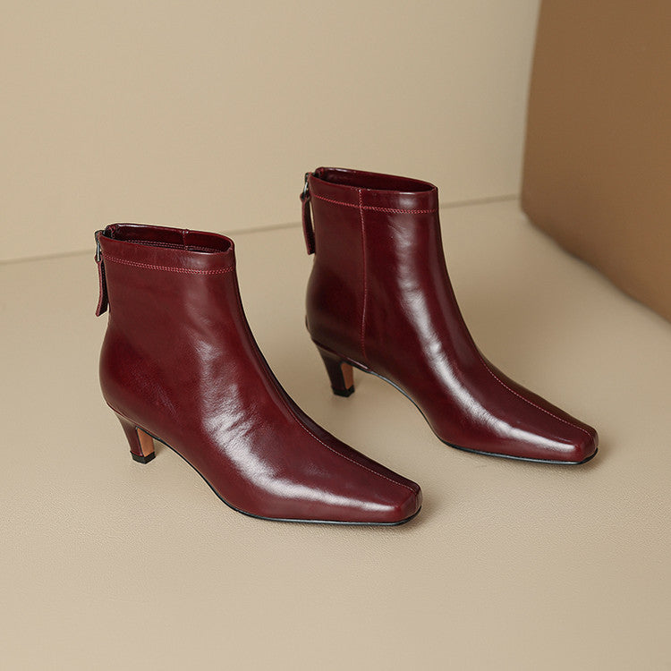 Nolia Genuine Leather Square-Toe Boots