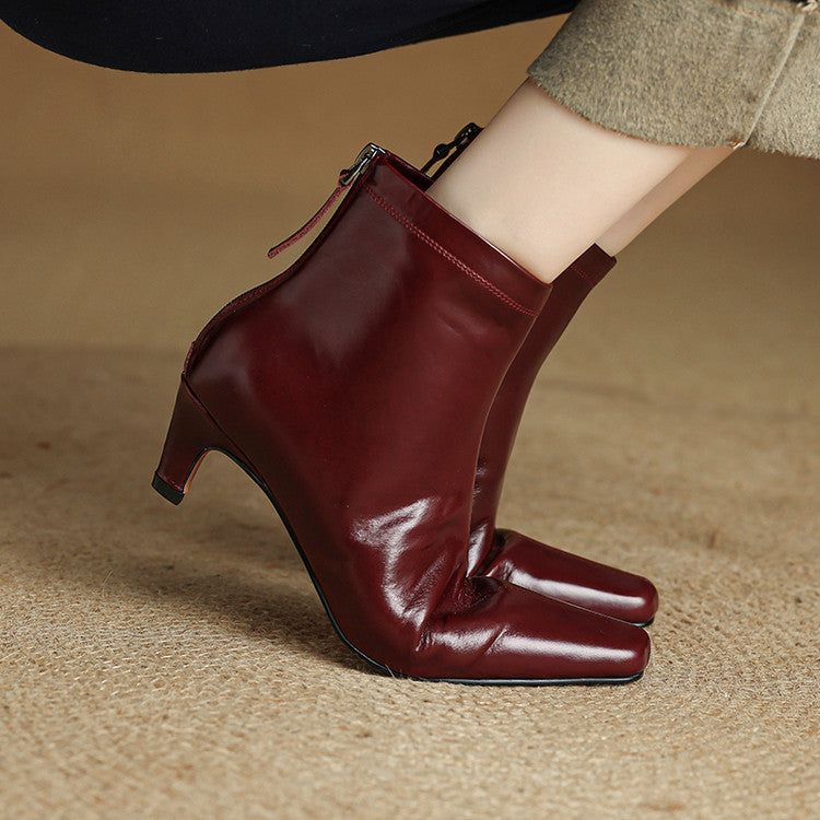 Nolia Genuine Leather Square-Toe Boots