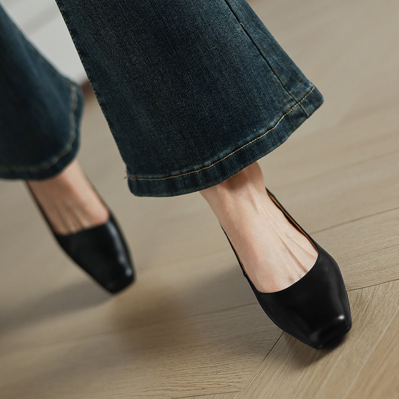 Olga Genuine Leather Square-Toe Heel Pumps