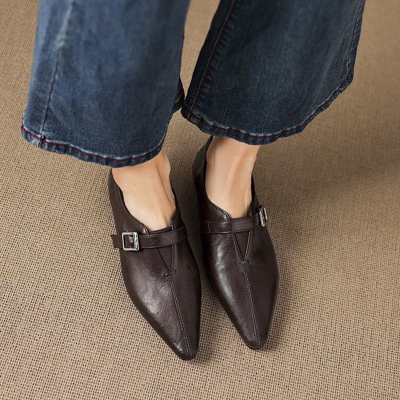 Aster Genuine Leather Chisel-Toe Pumps