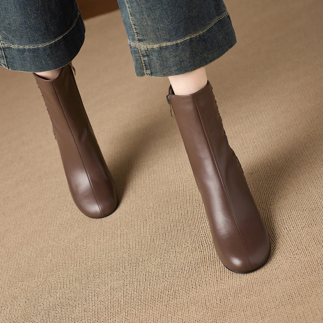 Aylan Genuine Leather Whipstitch Stiletto Ankle Boots