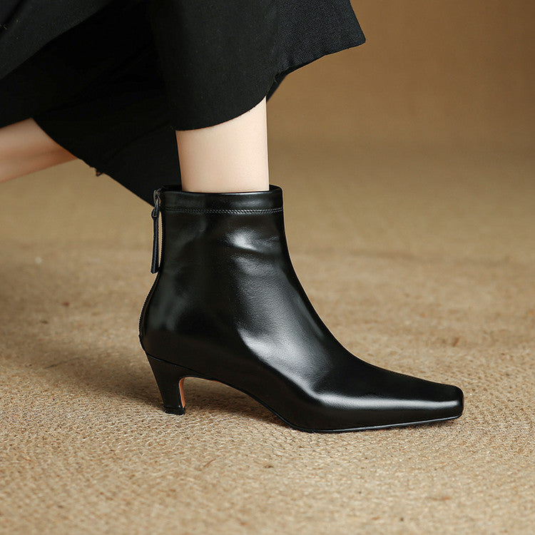 Nolia Genuine Leather Square-Toe Boots
